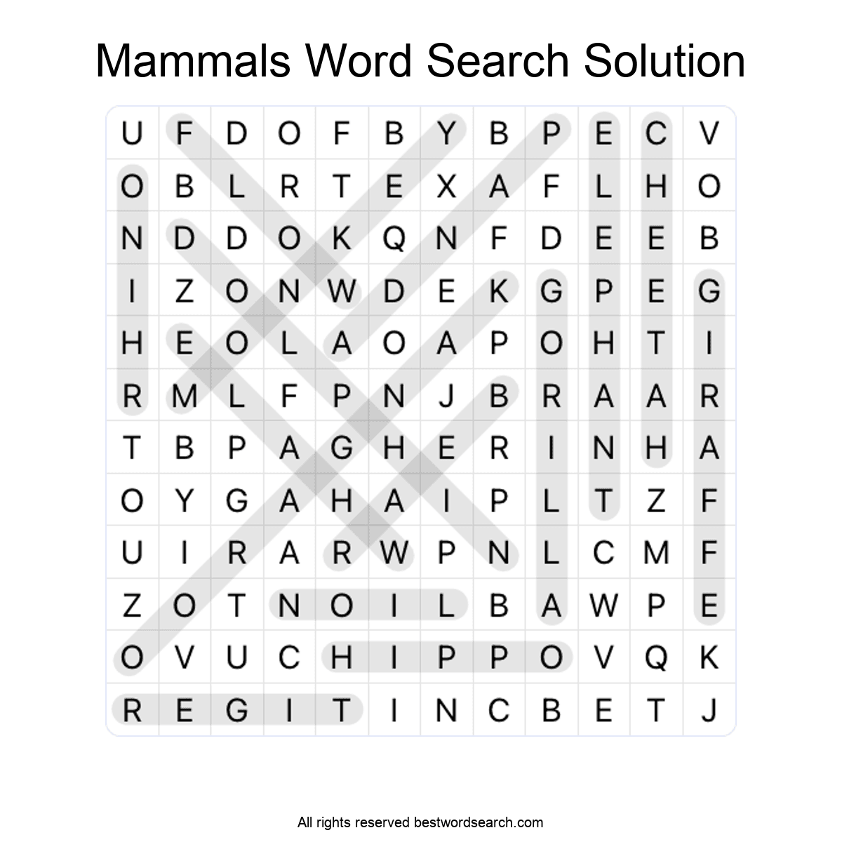 Animals word search puzzles