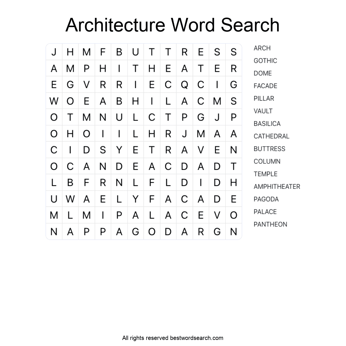 ARCHITECTURE (ARTS AND CULTURE) Word Search Puzzle