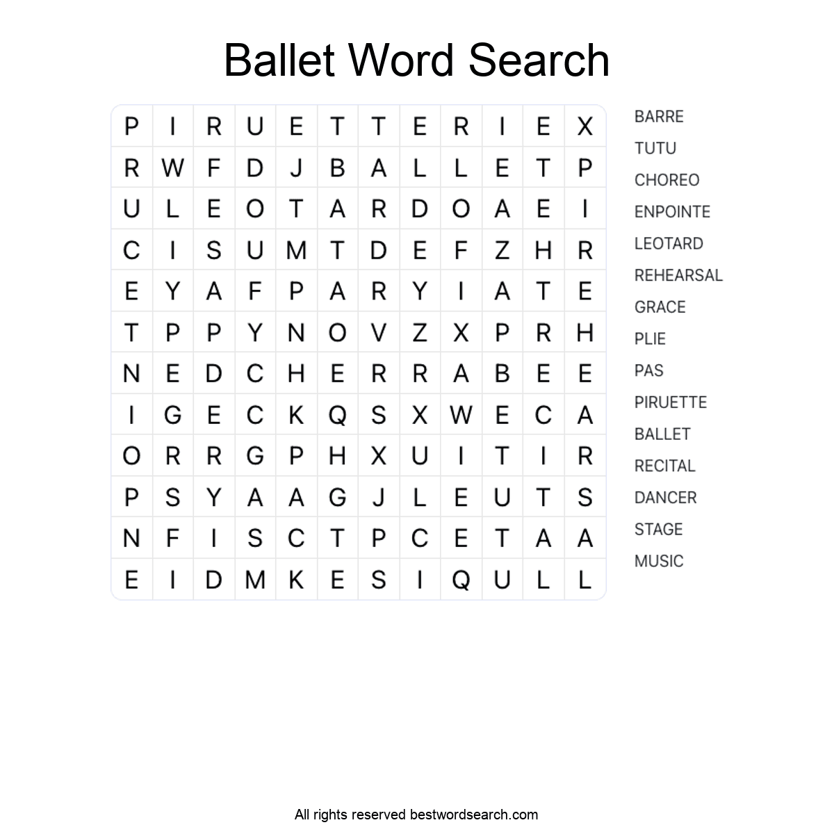 BALLET (ARTS AND CULTURE) Word Search Puzzle