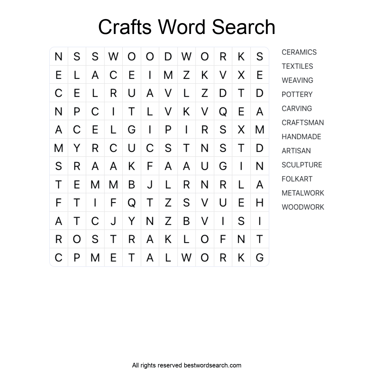 CRAFTS (ARTS AND CULTURE) Word Search Puzzle