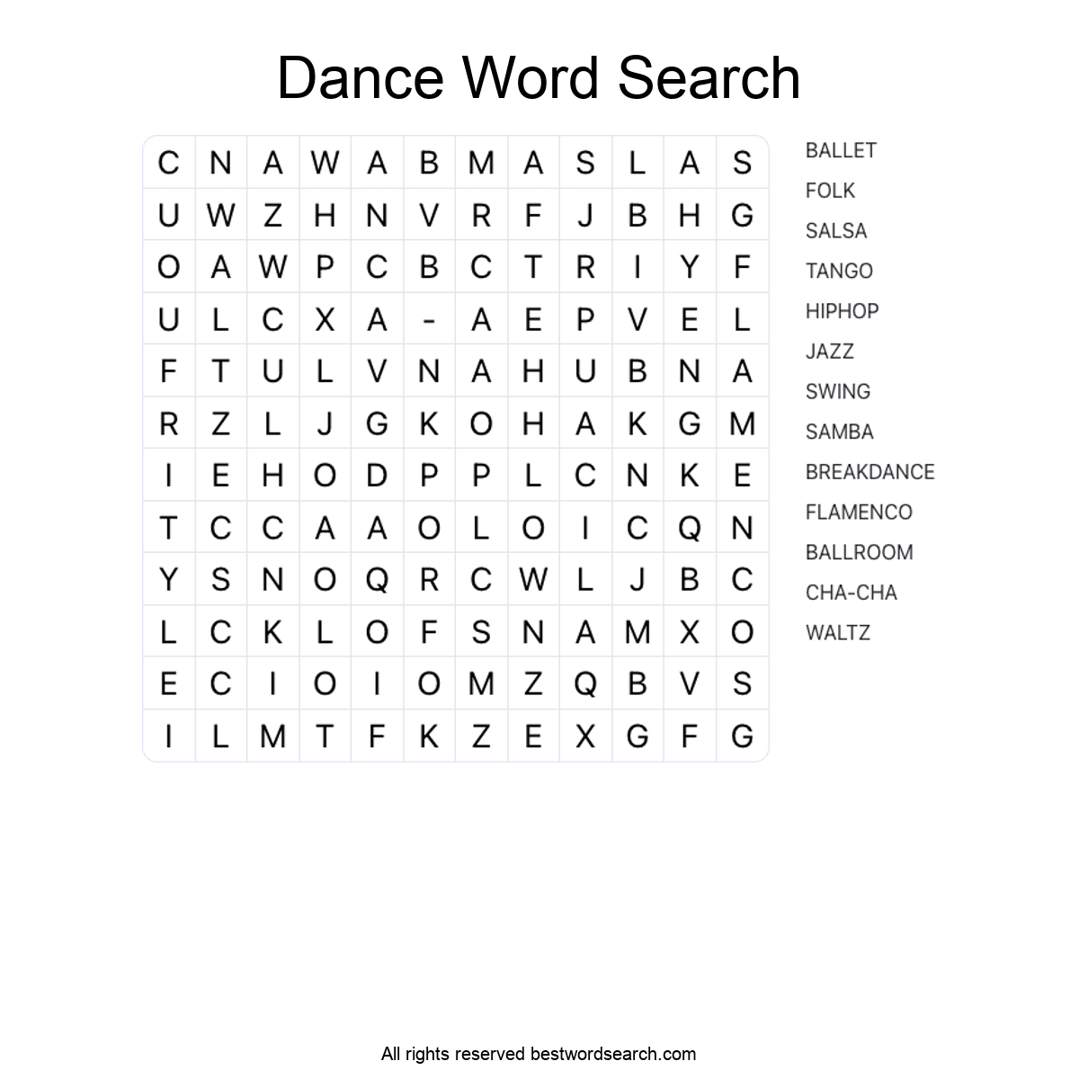 DANCE (ARTS AND CULTURE) Word Search Puzzle