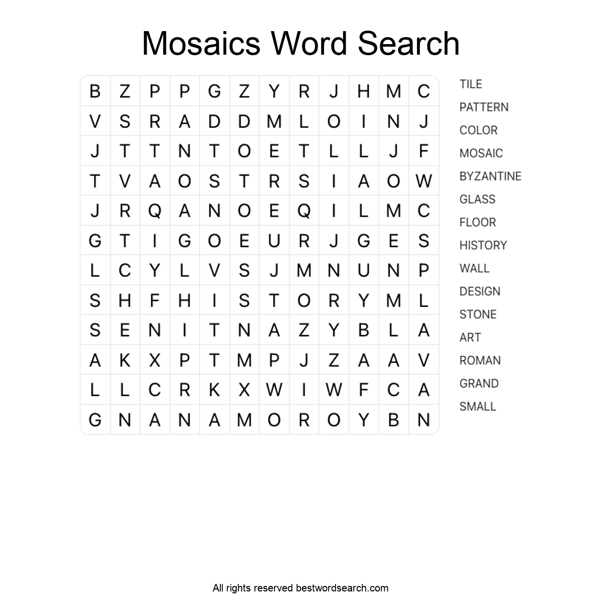 MOSAICS (ARTS AND CULTURE) Word Search Puzzle