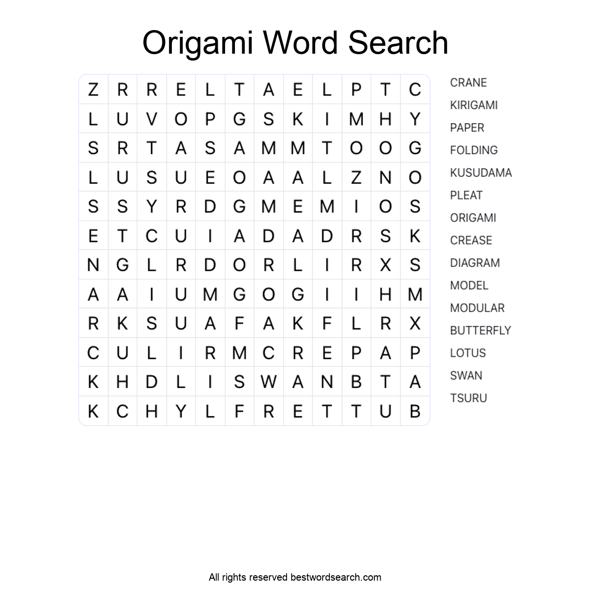 ORIGAMI (ARTS AND CULTURE) Word Search Puzzle