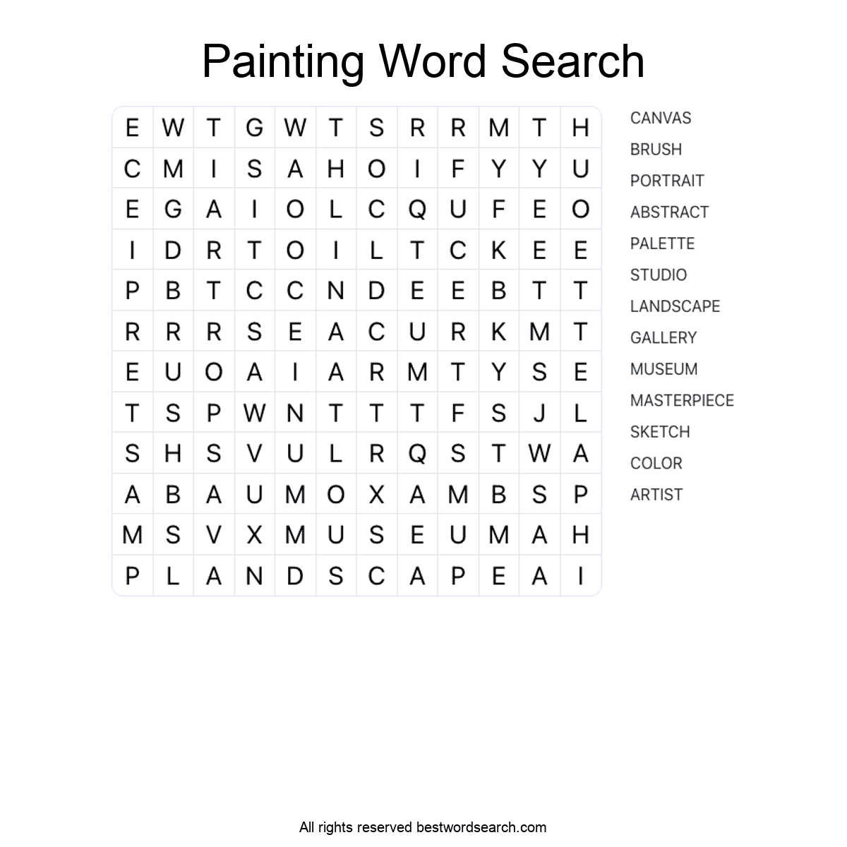 PAINTING (ARTS AND CULTURE) Word Search Puzzle