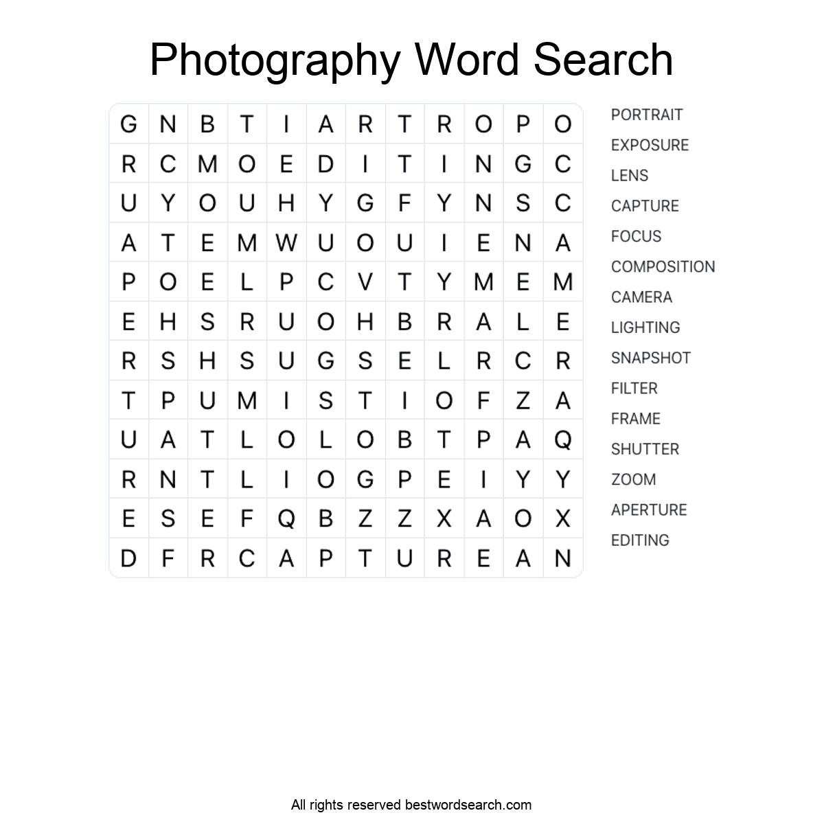 PHOTOGRAPHY (ARTS AND CULTURE) Word Search Puzzle