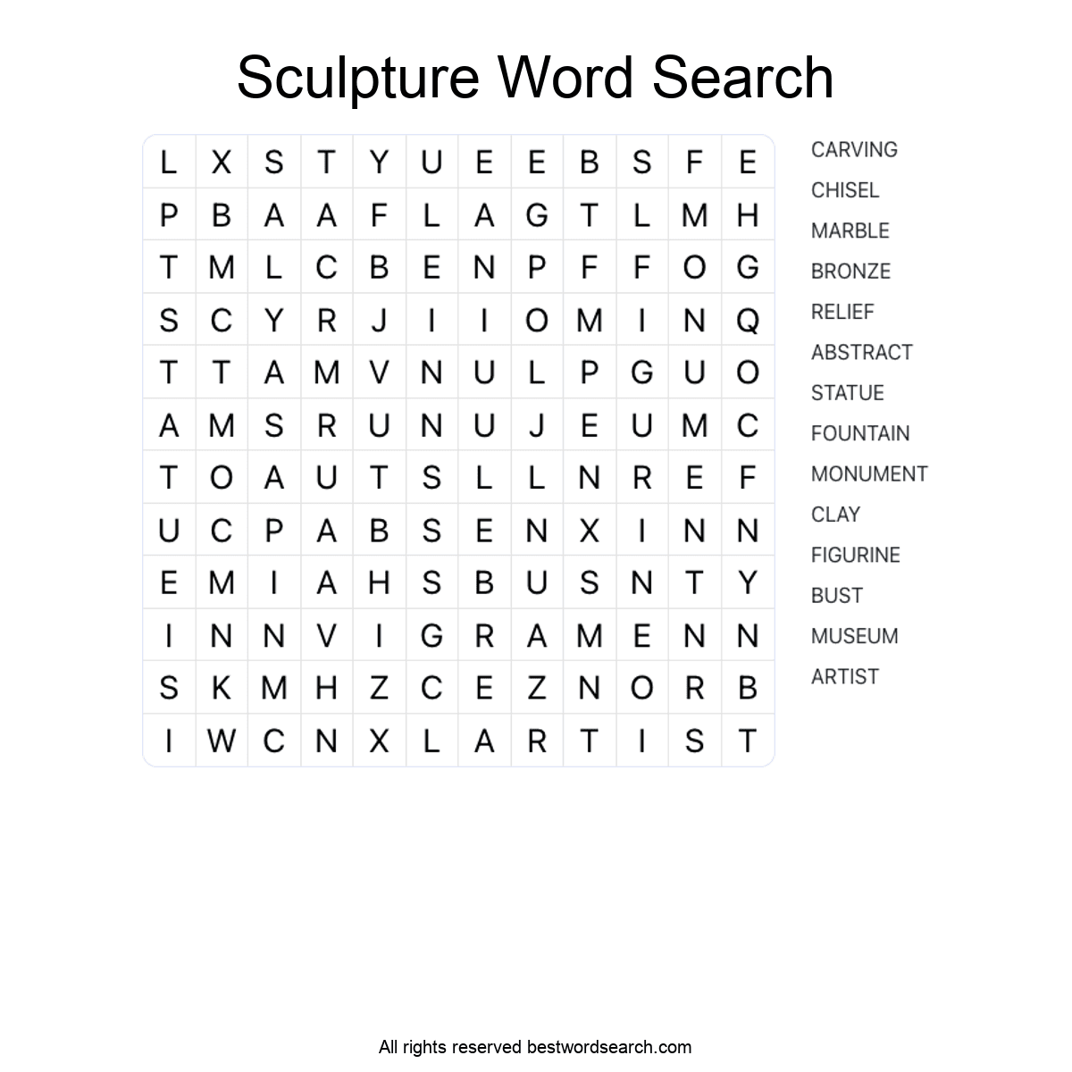 SCULPTURE (ARTS AND CULTURE) Word Search Puzzle