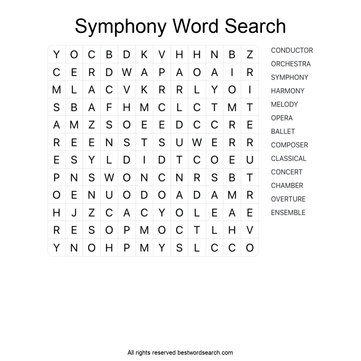 SYMPHONY (ARTS AND CULTURE) Word Search Puzzle