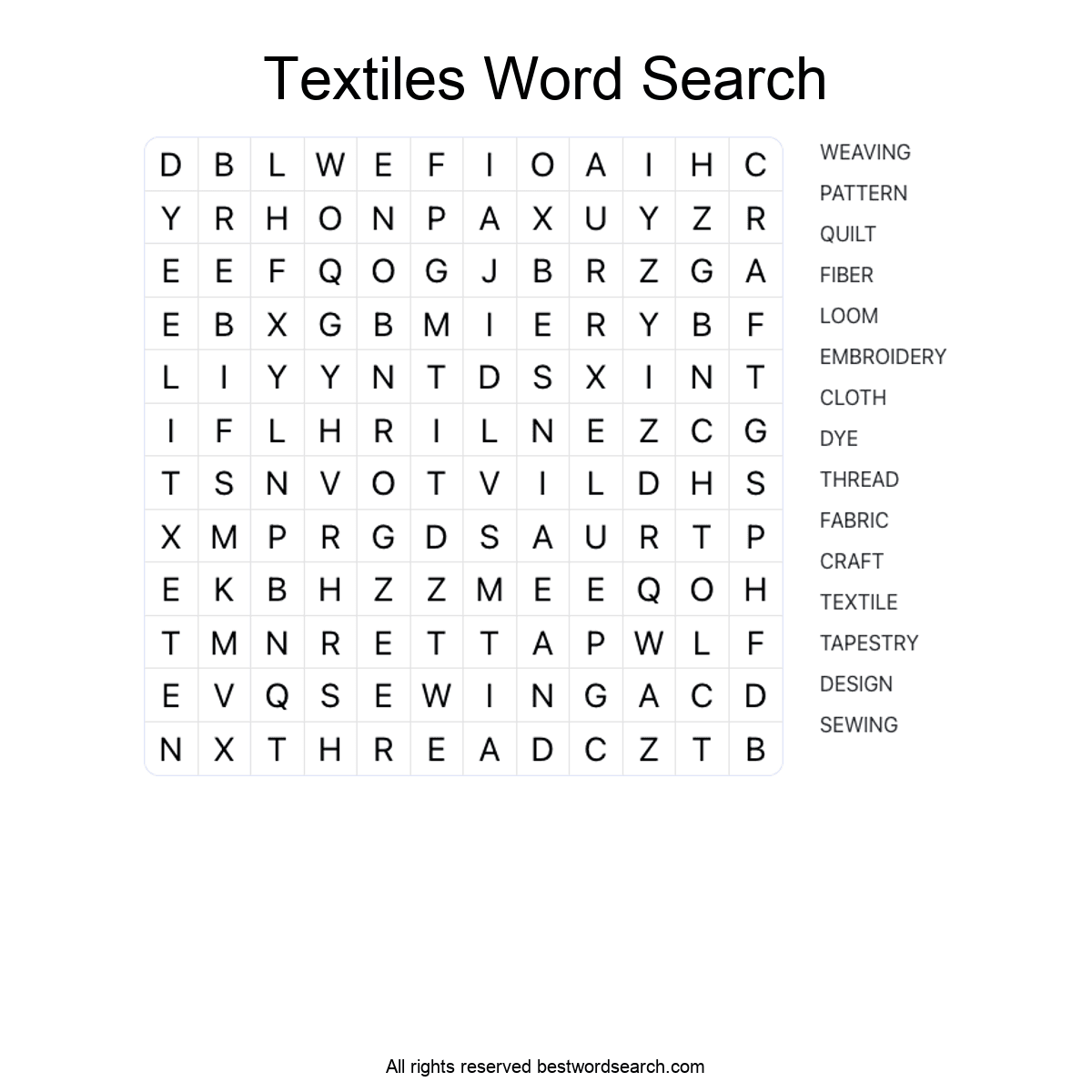 TEXTILES (ARTS AND CULTURE) Word Search Puzzle