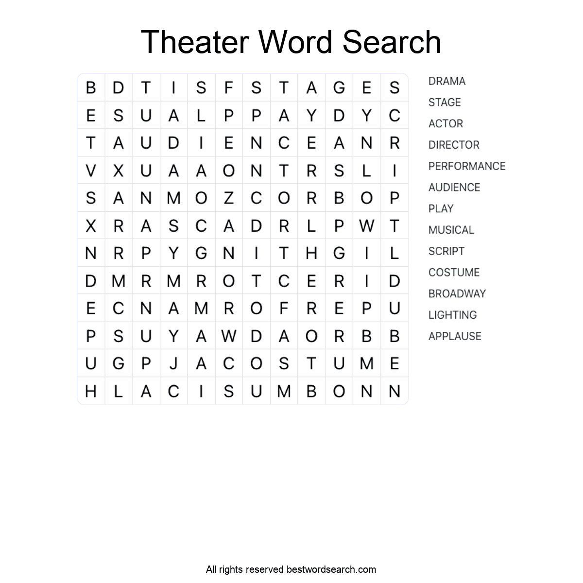 THEATER (ARTS AND CULTURE) Word Search Puzzle