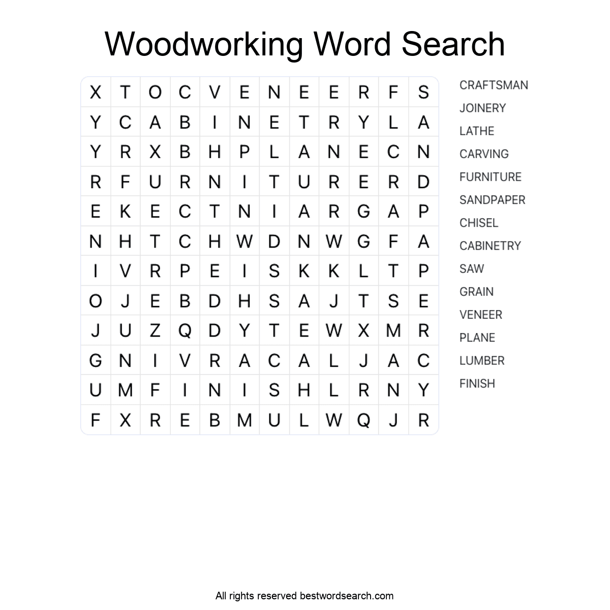 WOODWORKING (ARTS AND CULTURE) Word Search Puzzle