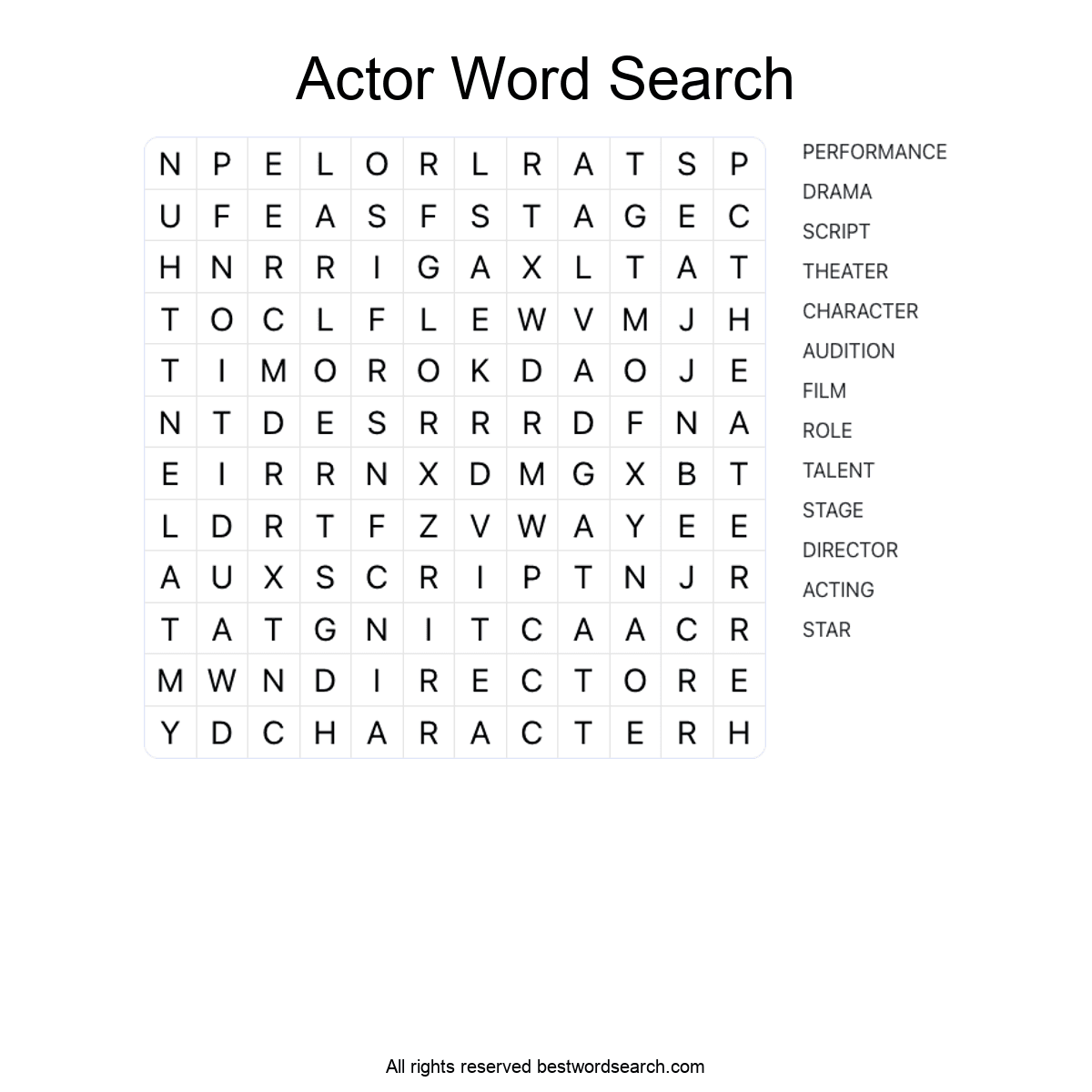 ACTOR (CAREERS) Word Search Puzzle