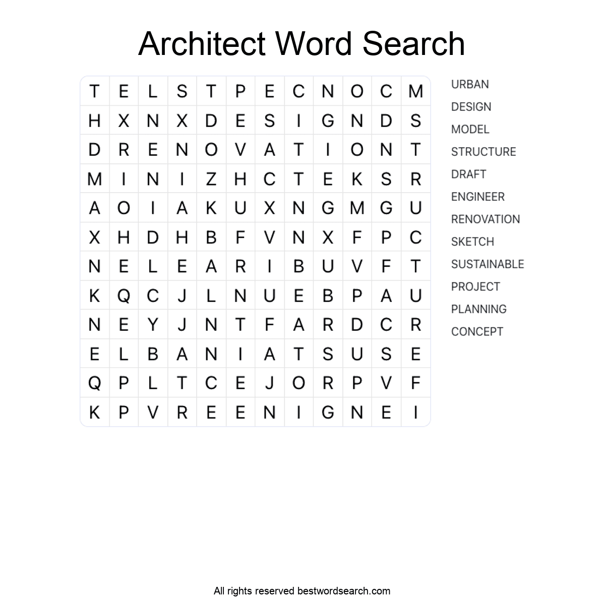 ARCHITECT (CAREERS) Word Search Puzzle