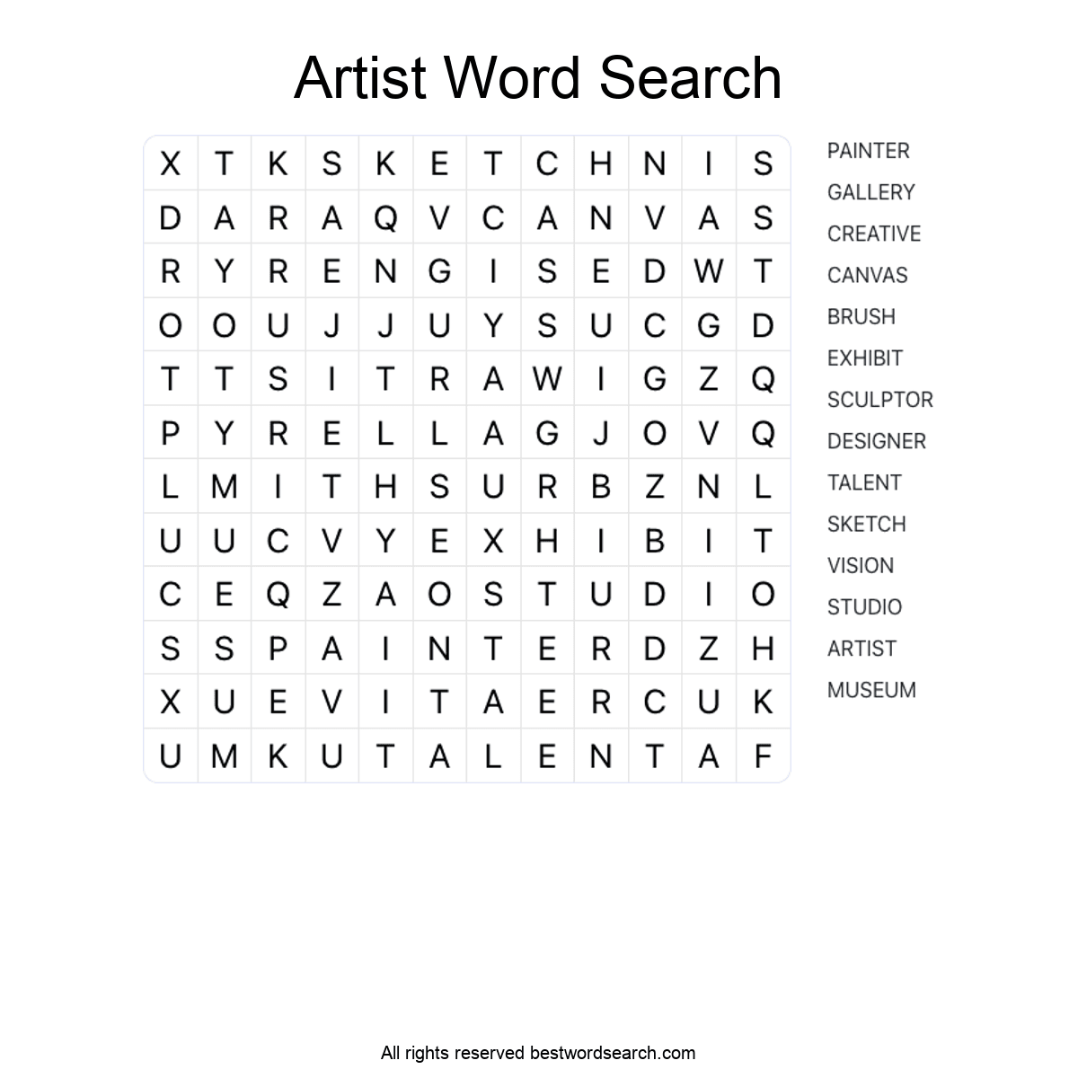 ARTIST (CAREERS) Word Search Puzzle