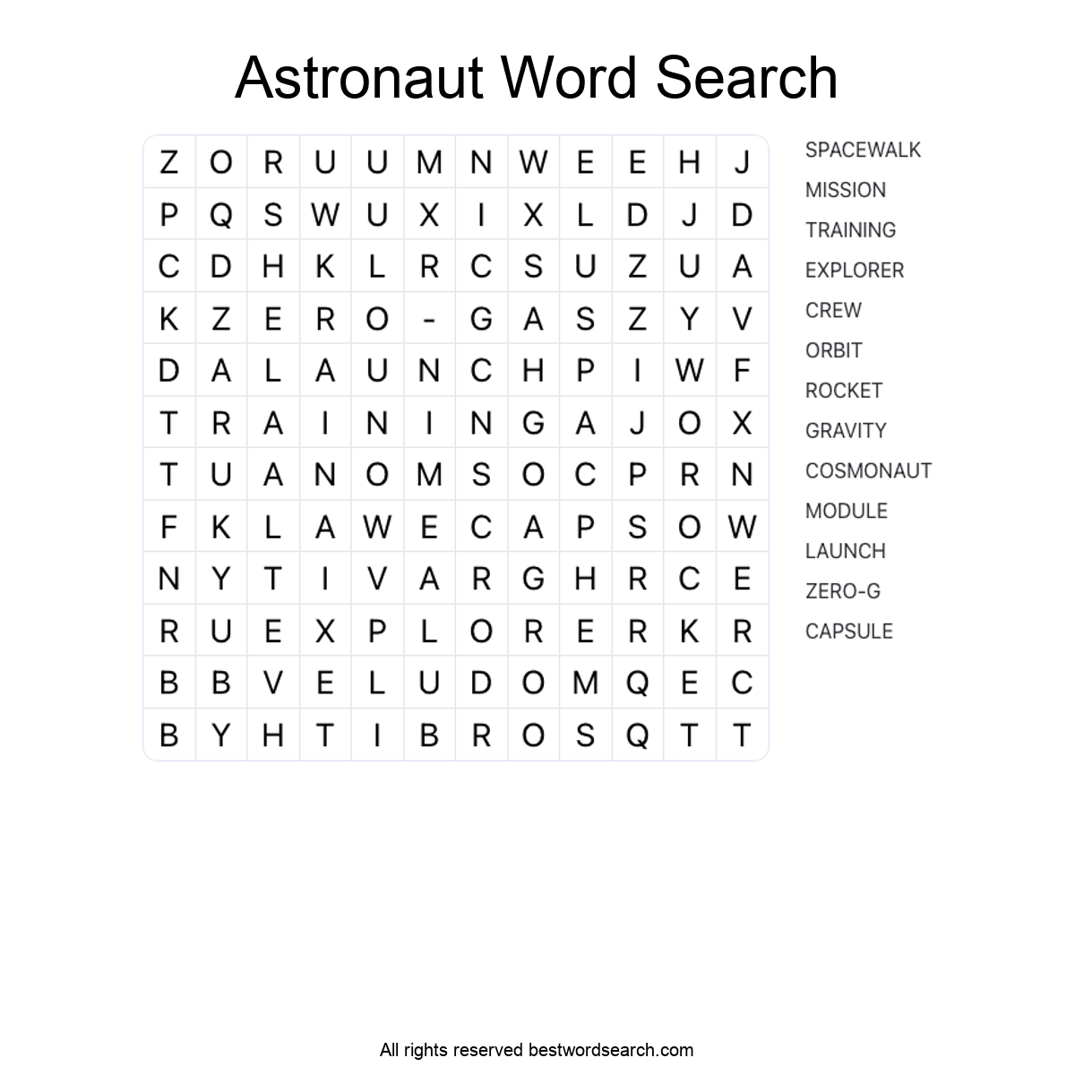 ASTRONAUT (CAREERS) Word Search Puzzle