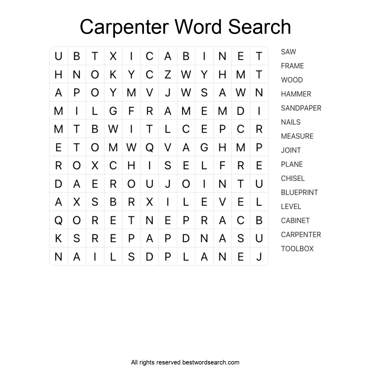 CARPENTER (CAREERS) Word Search Puzzle