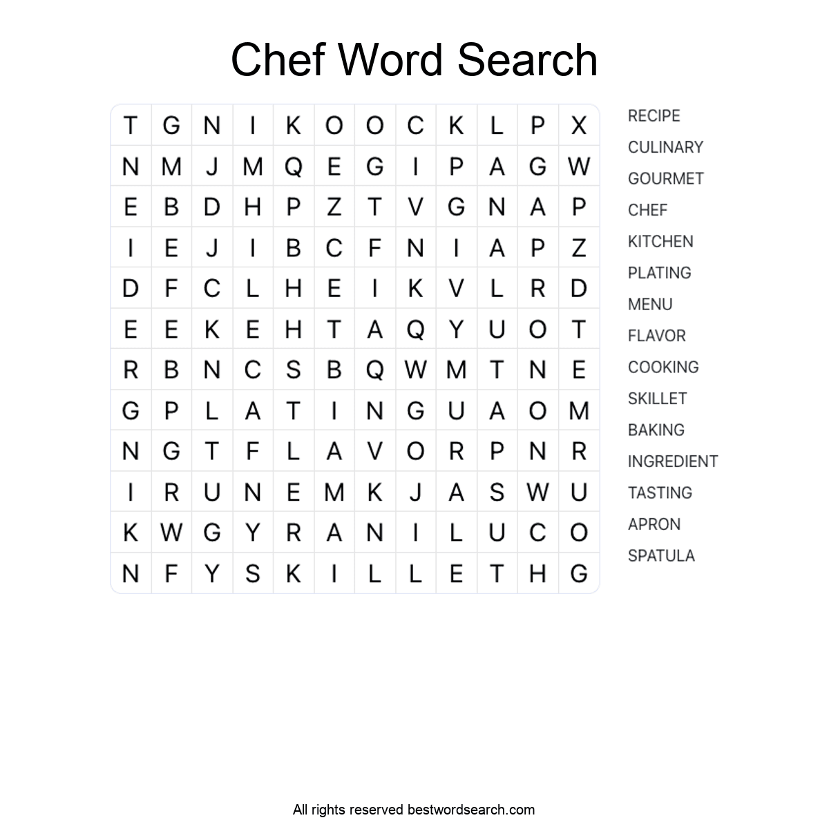 CHEF (CAREERS) Word Search Puzzle