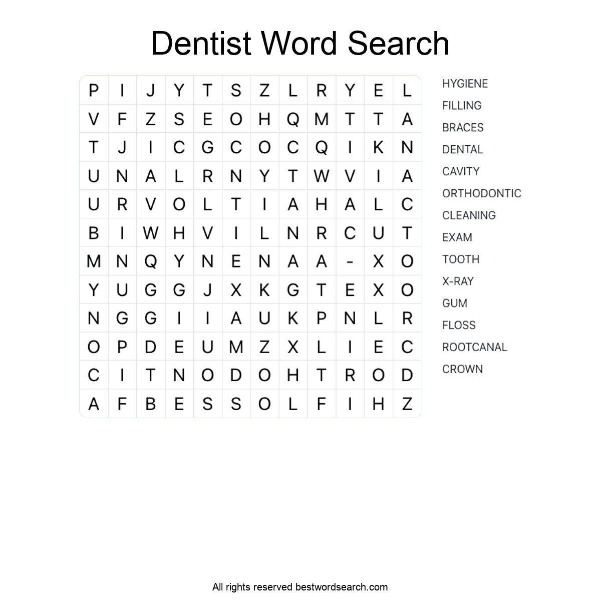 DENTIST (CAREERS) Word Search Puzzle