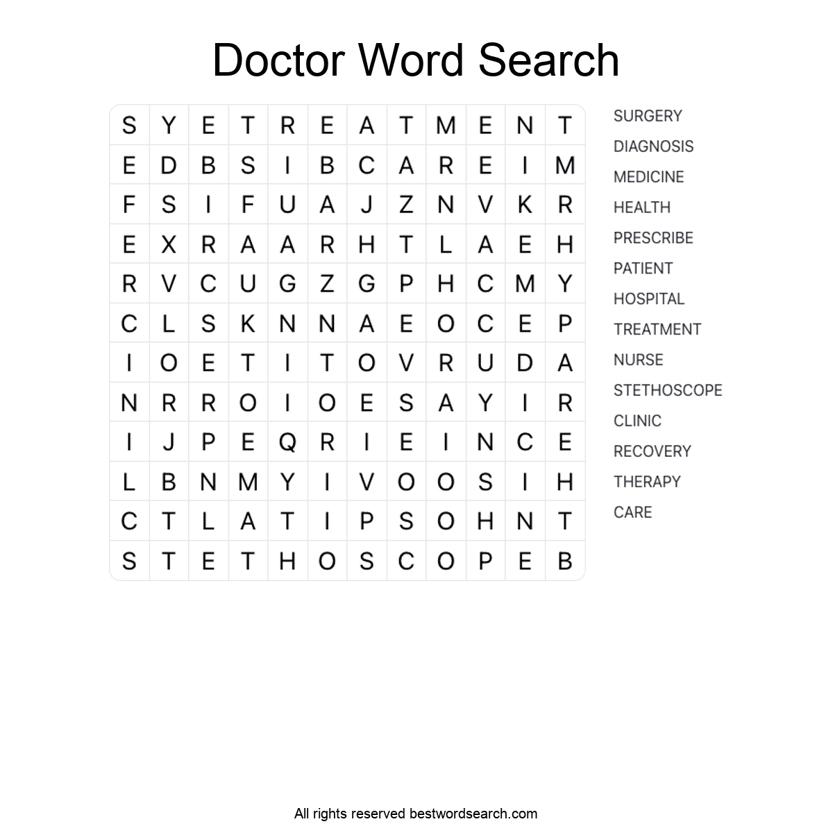 DOCTOR (CAREERS) Word Search Puzzle