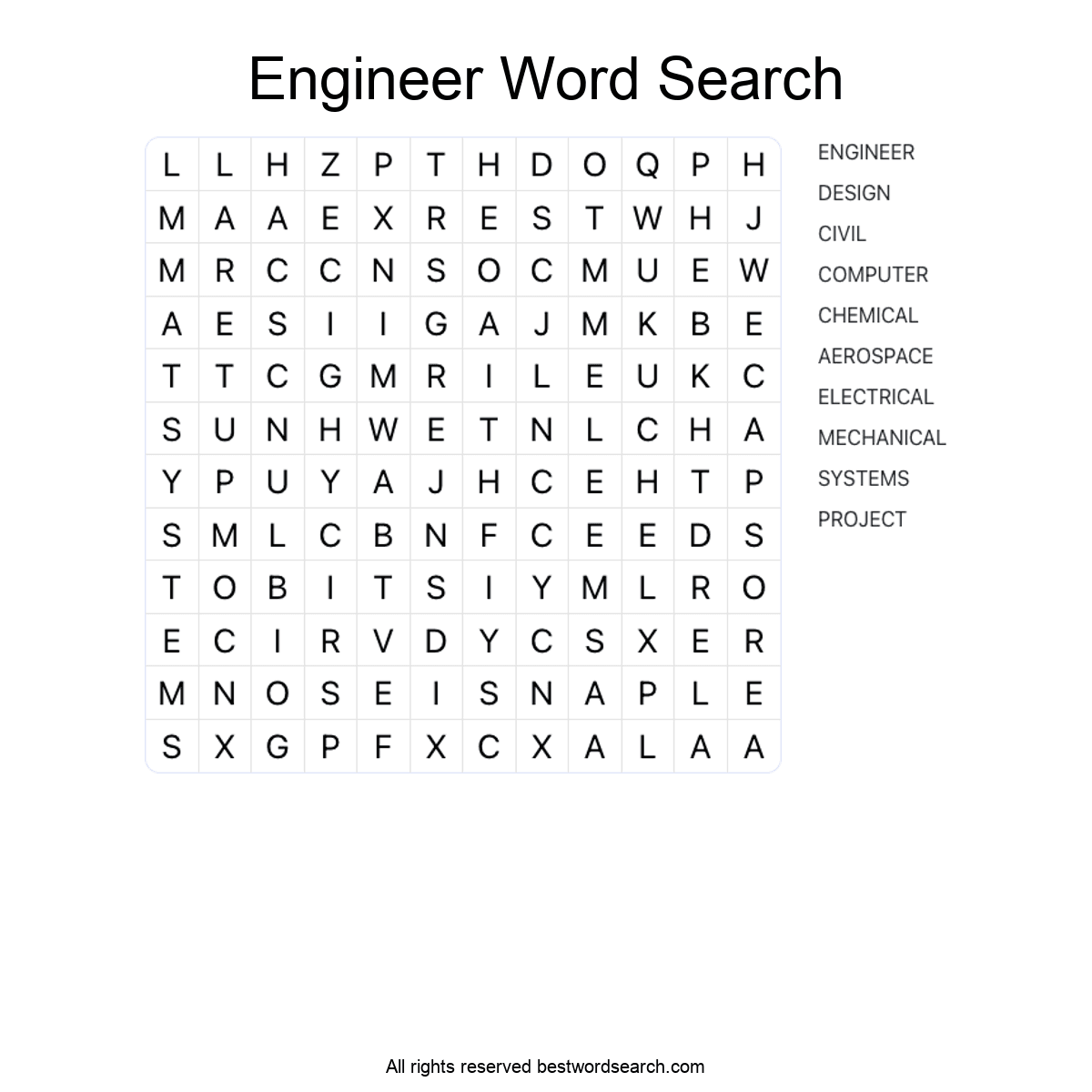 ENGINEER (CAREERS) Word Search Puzzle