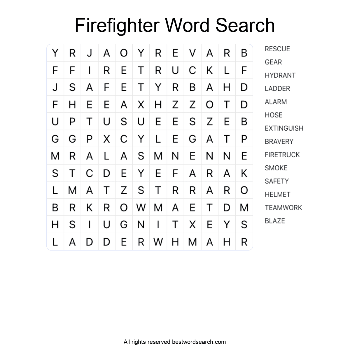 FIREFIGHTER (CAREERS) Word Search Puzzle