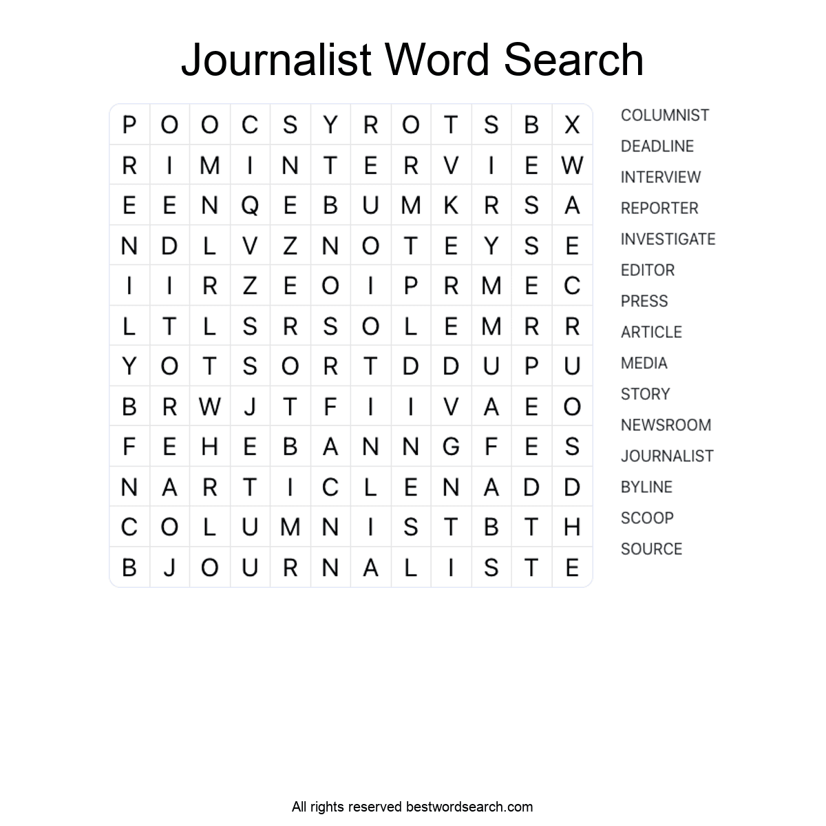 JOURNALIST (CAREERS) Word Search Puzzle