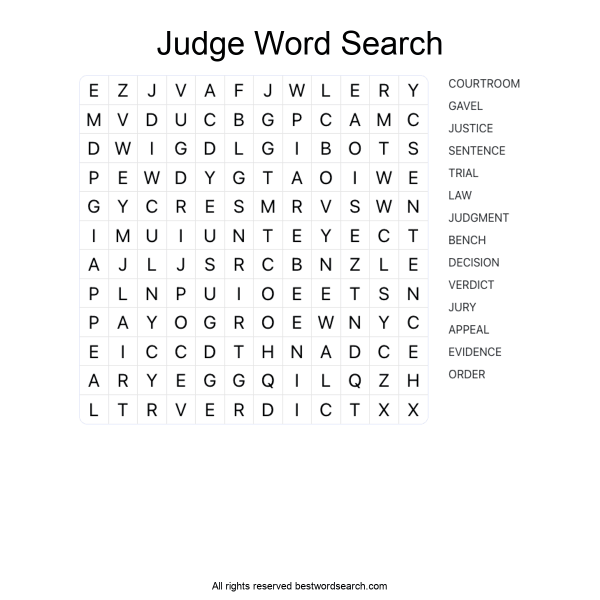 JUDGE (CAREERS) Word Search Puzzle