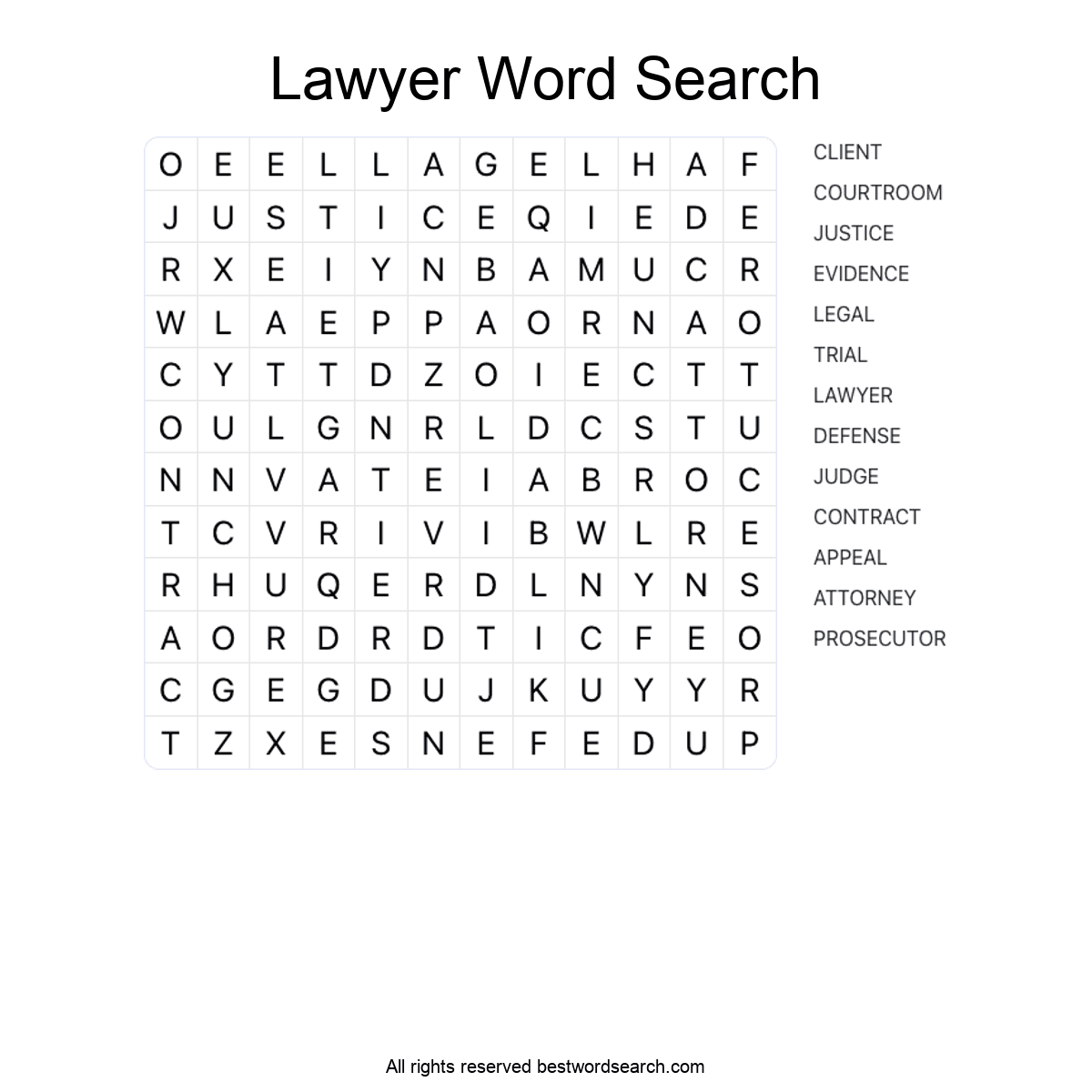 LAWYER (CAREERS) Word Search Puzzle