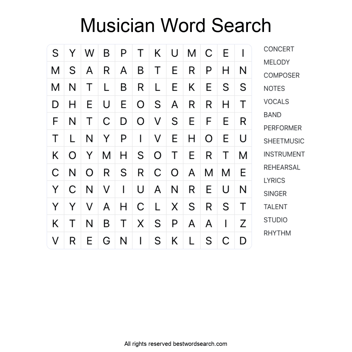 MUSICIAN (CAREERS) Word Search Puzzle