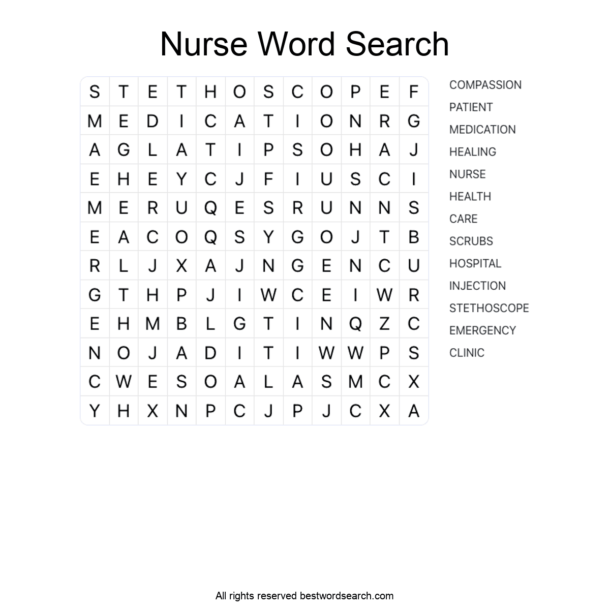 NURSE (CAREERS) Word Search Puzzle