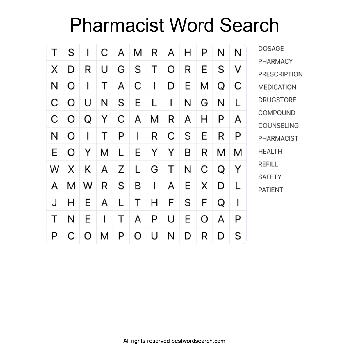 PHARMACIST (CAREERS) Word Search Puzzle