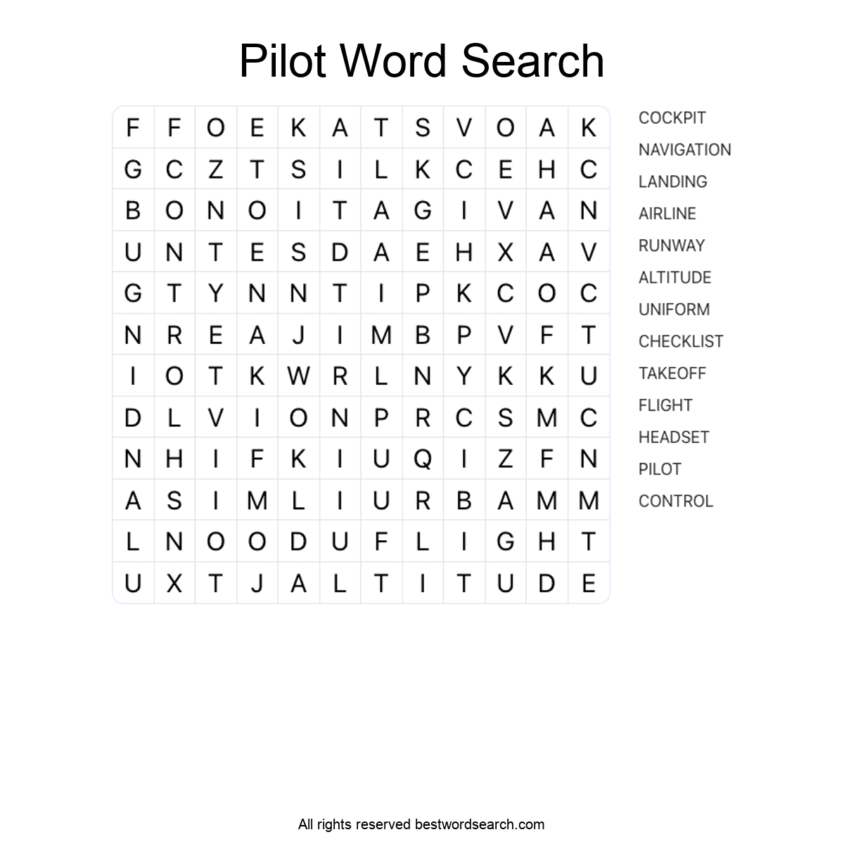 PILOT (CAREERS) Word Search Puzzle