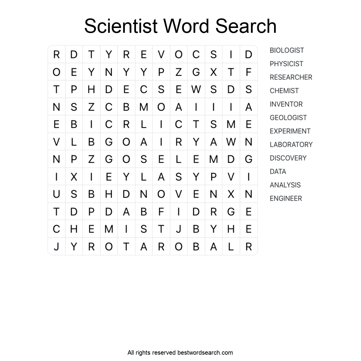 SCIENTIST (CAREERS) Word Search Puzzle