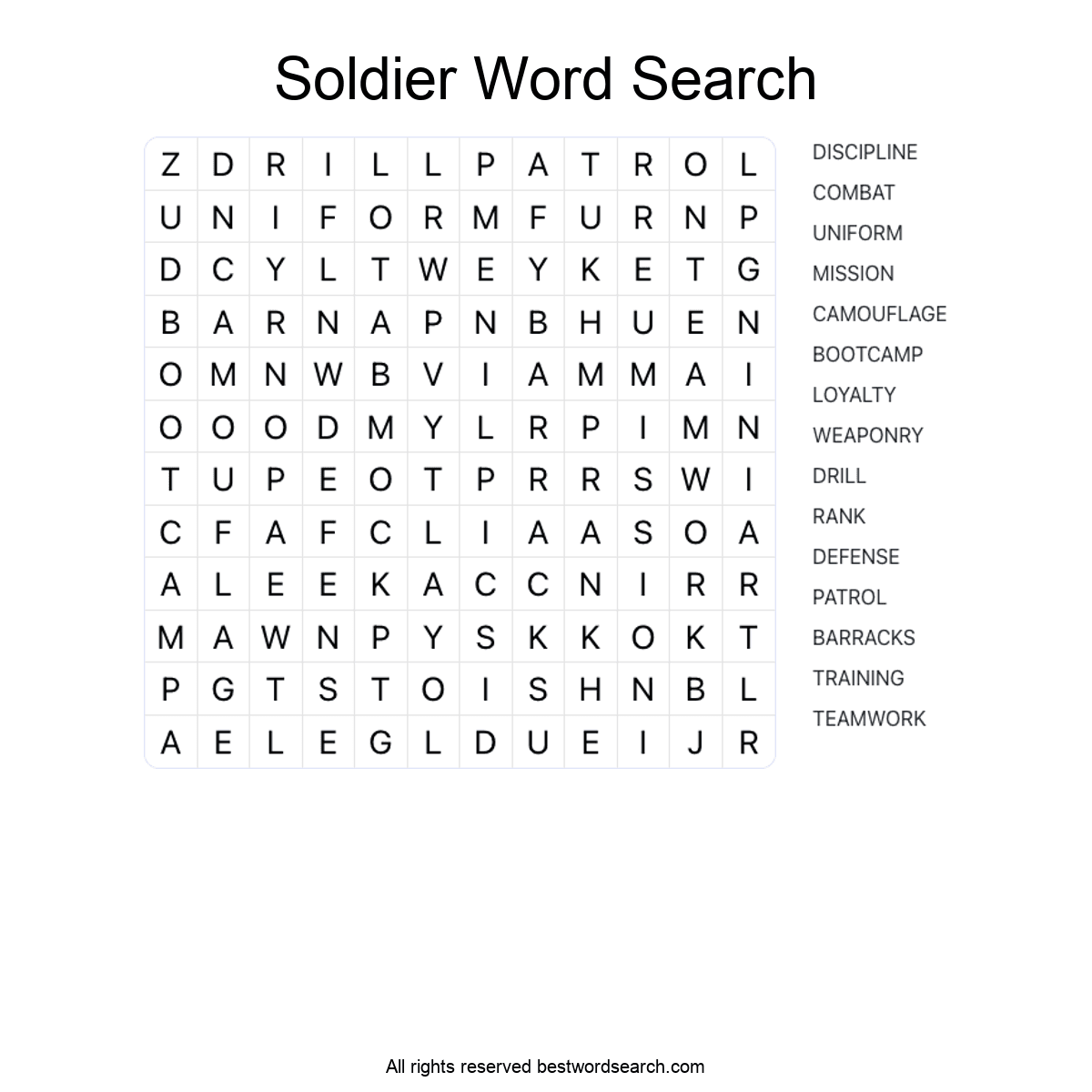 SOLDIER (CAREERS) Word Search Puzzle