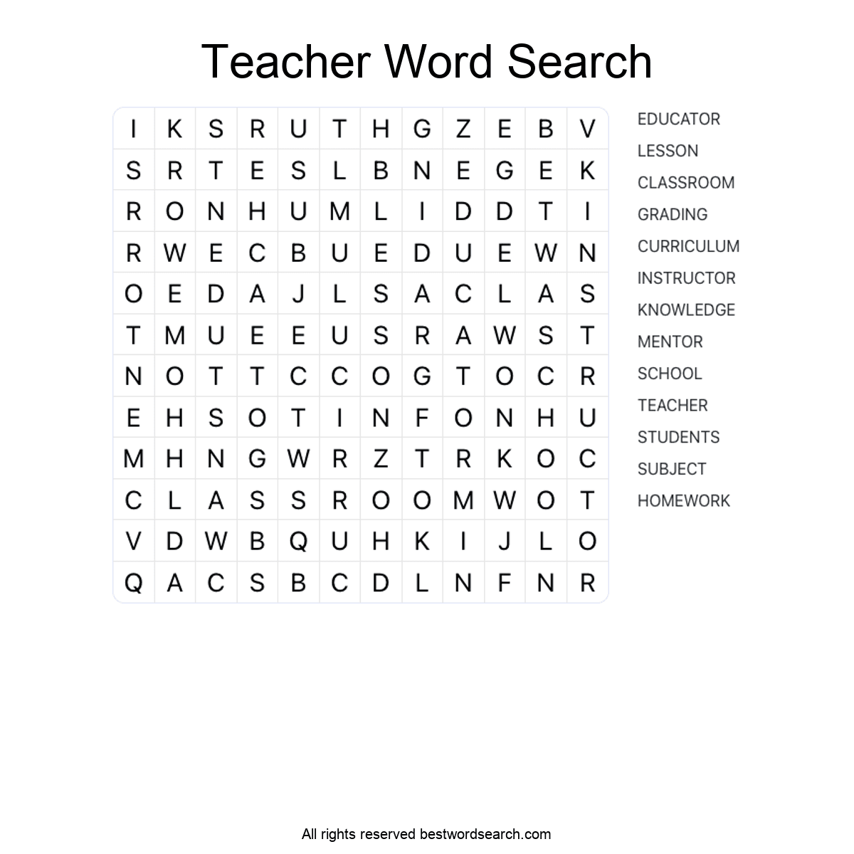 TEACHER (CAREERS) Word Search Puzzle