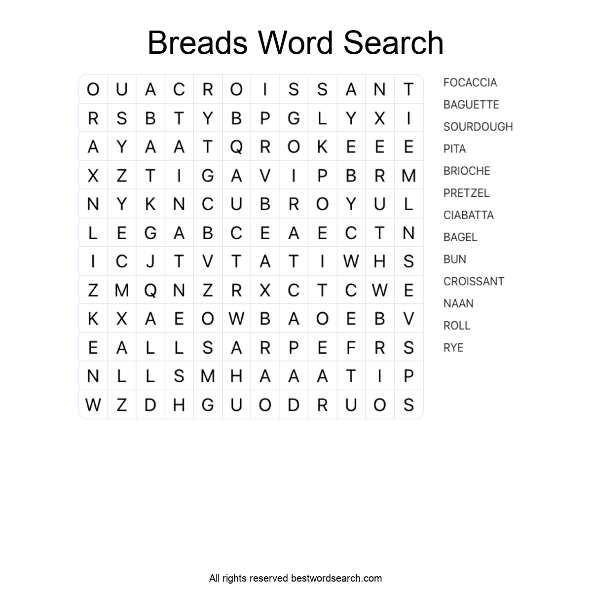 BREADS (FOOD AND DRINK) Word Search Puzzle