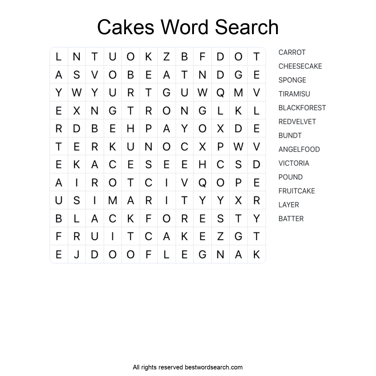 CAKES (FOOD AND DRINK) Word Search Puzzle