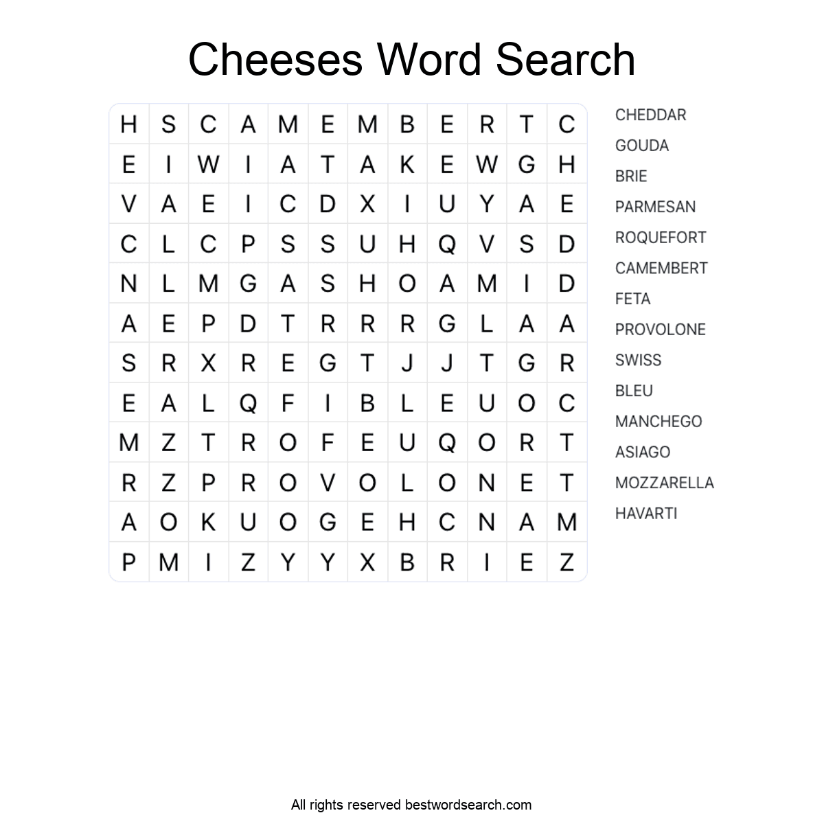 CHEESES (FOOD AND DRINK) Word Search Puzzle