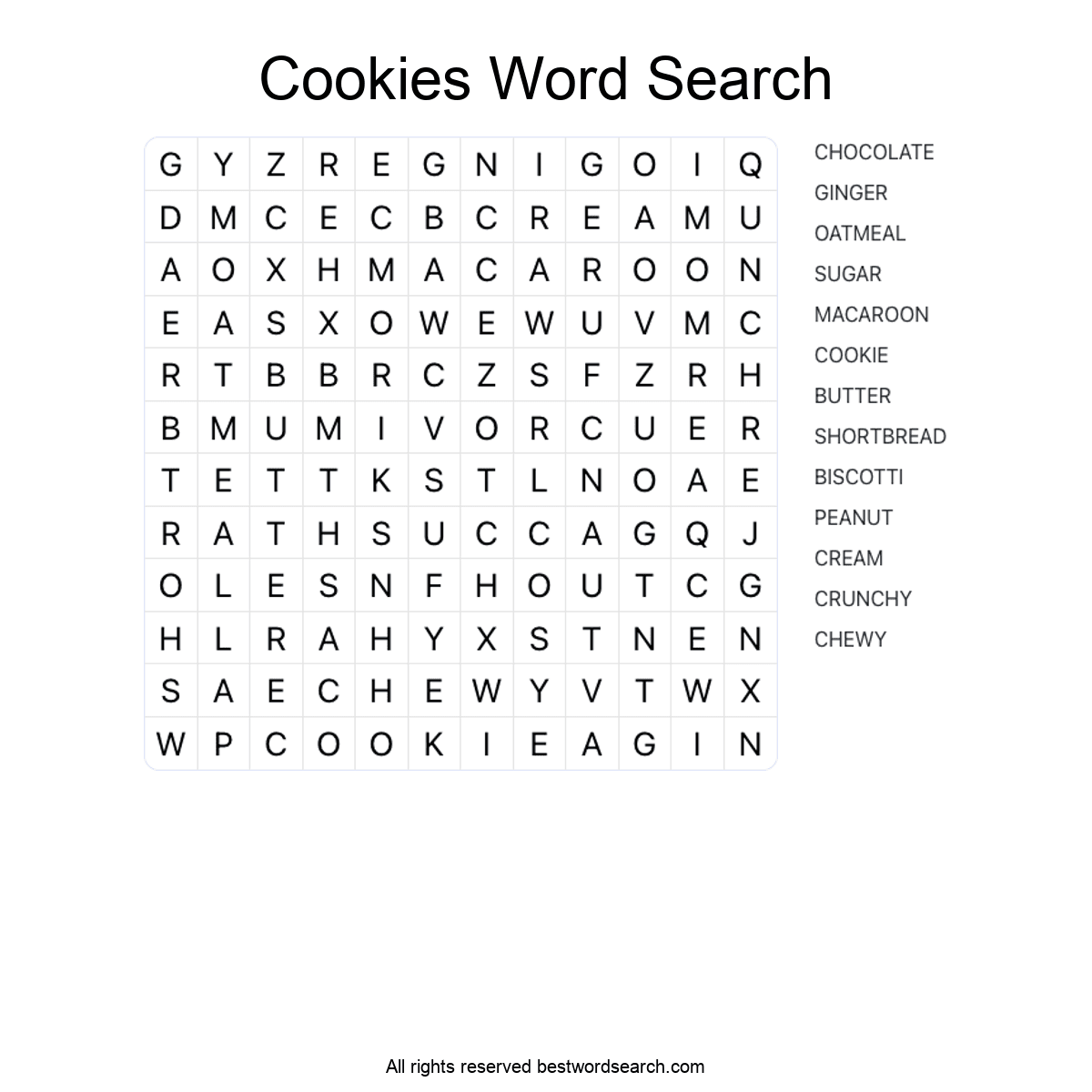 COOKIES (FOOD AND DRINK) Word Search Puzzle