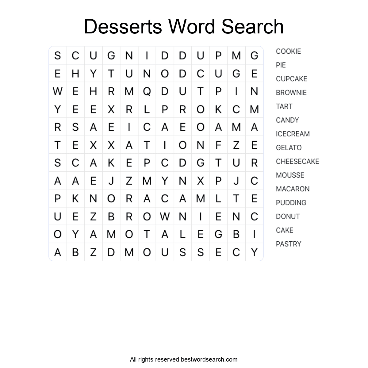 DESSERTS (FOOD AND DRINK) Word Search Puzzle