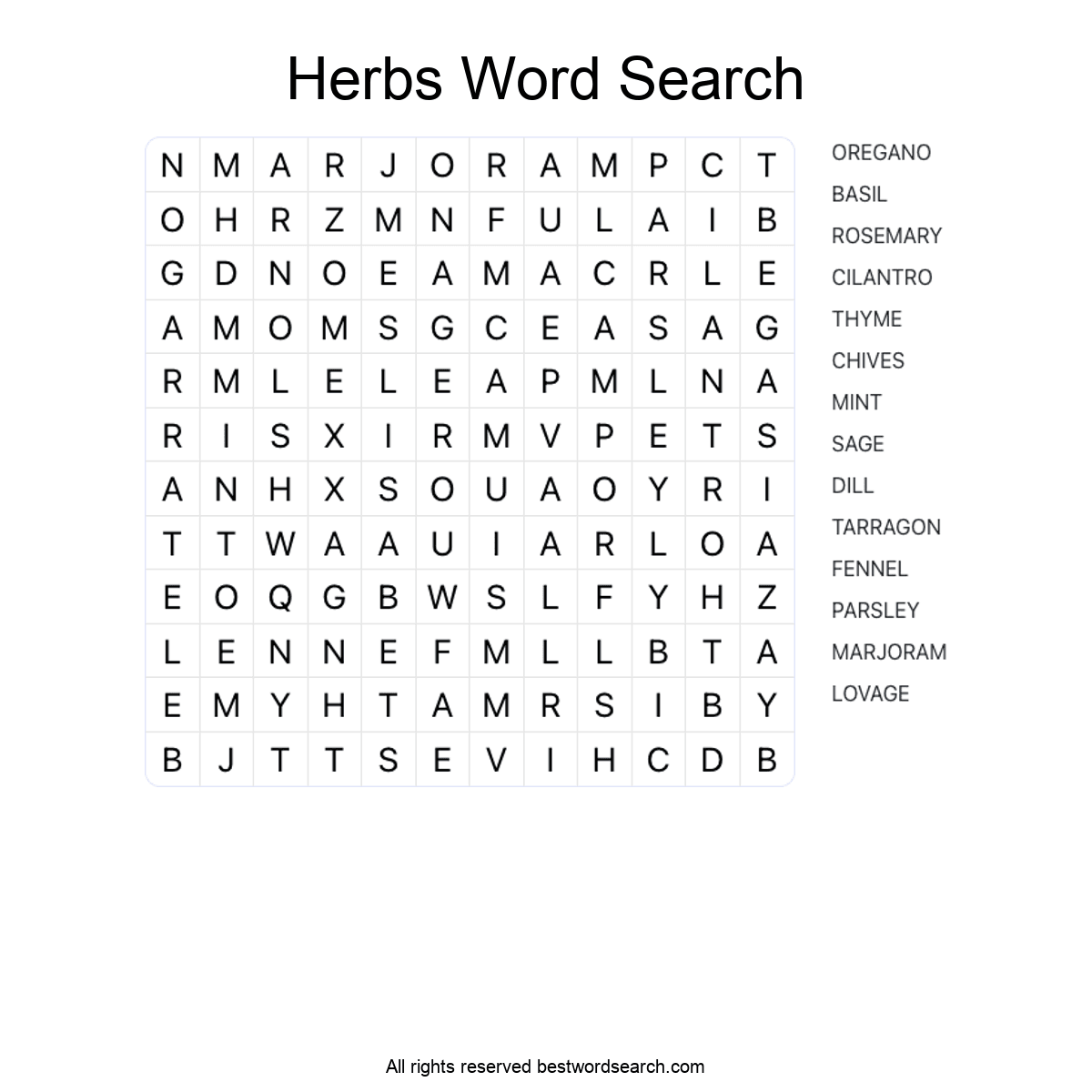 HERBS (FOOD AND DRINK) Word Search Puzzle