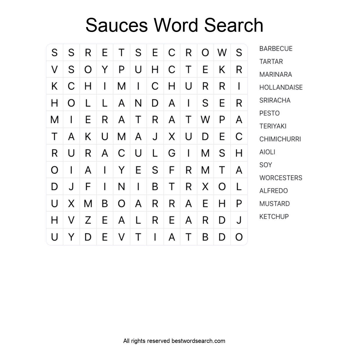 SAUCES (FOOD AND DRINK) Word Search Puzzle