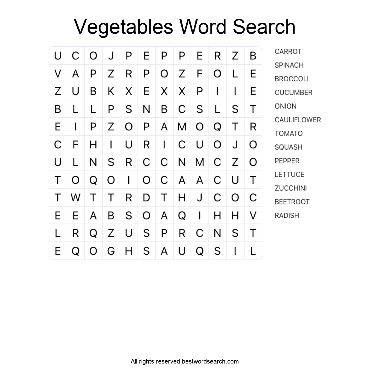 VEGETABLES (FOOD AND DRINK) Word Search Puzzle