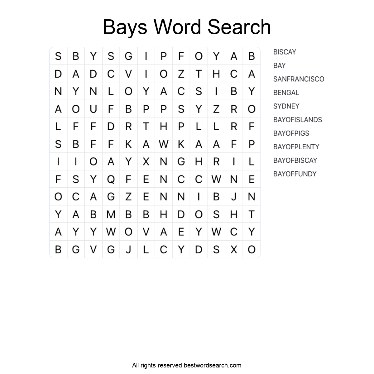 BAYS (GEOGRAPHY) Word Search Puzzle