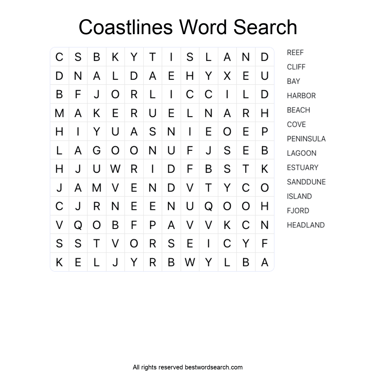 COASTLINES (GEOGRAPHY) Word Search Puzzle