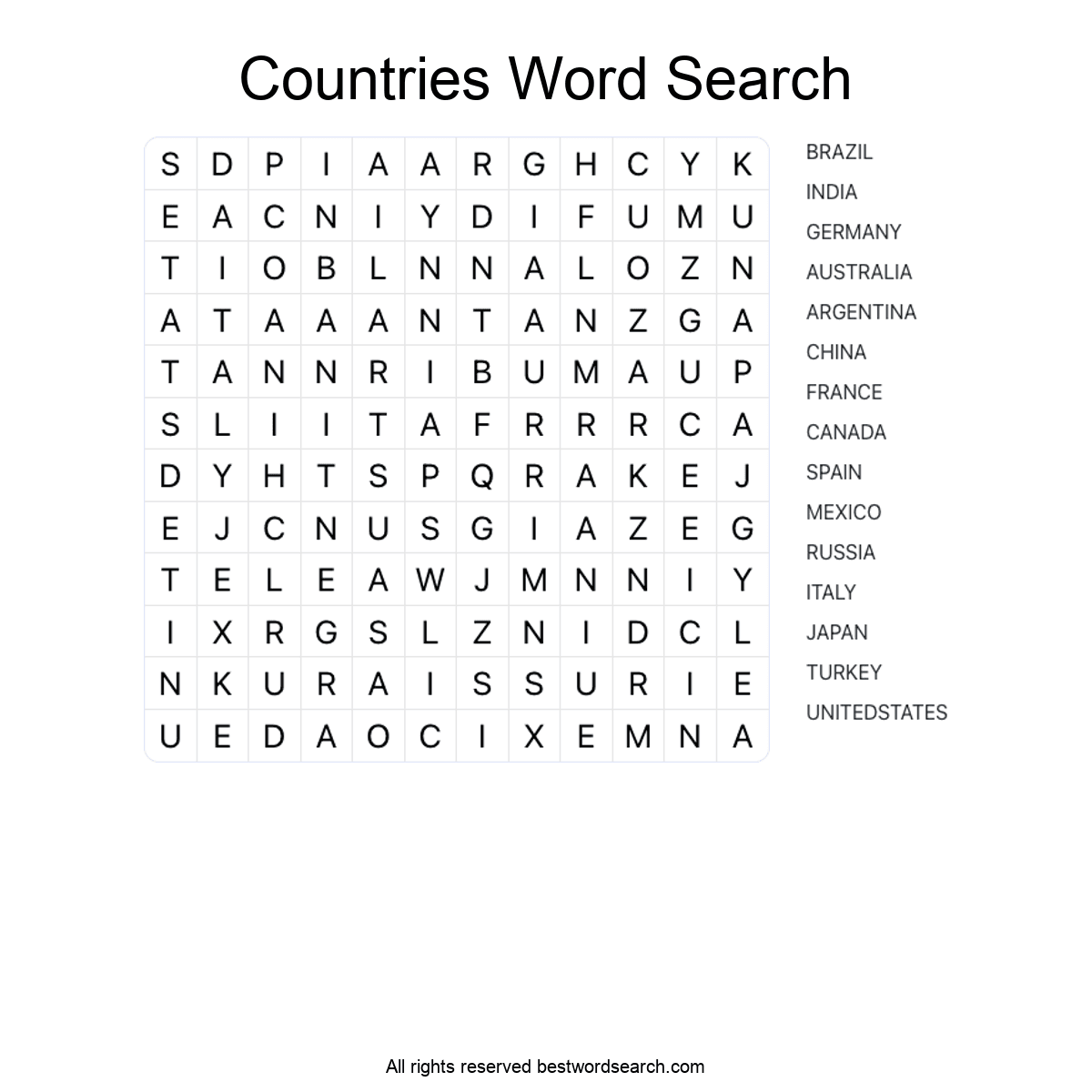 COUNTRIES (GEOGRAPHY) Word Search Puzzle