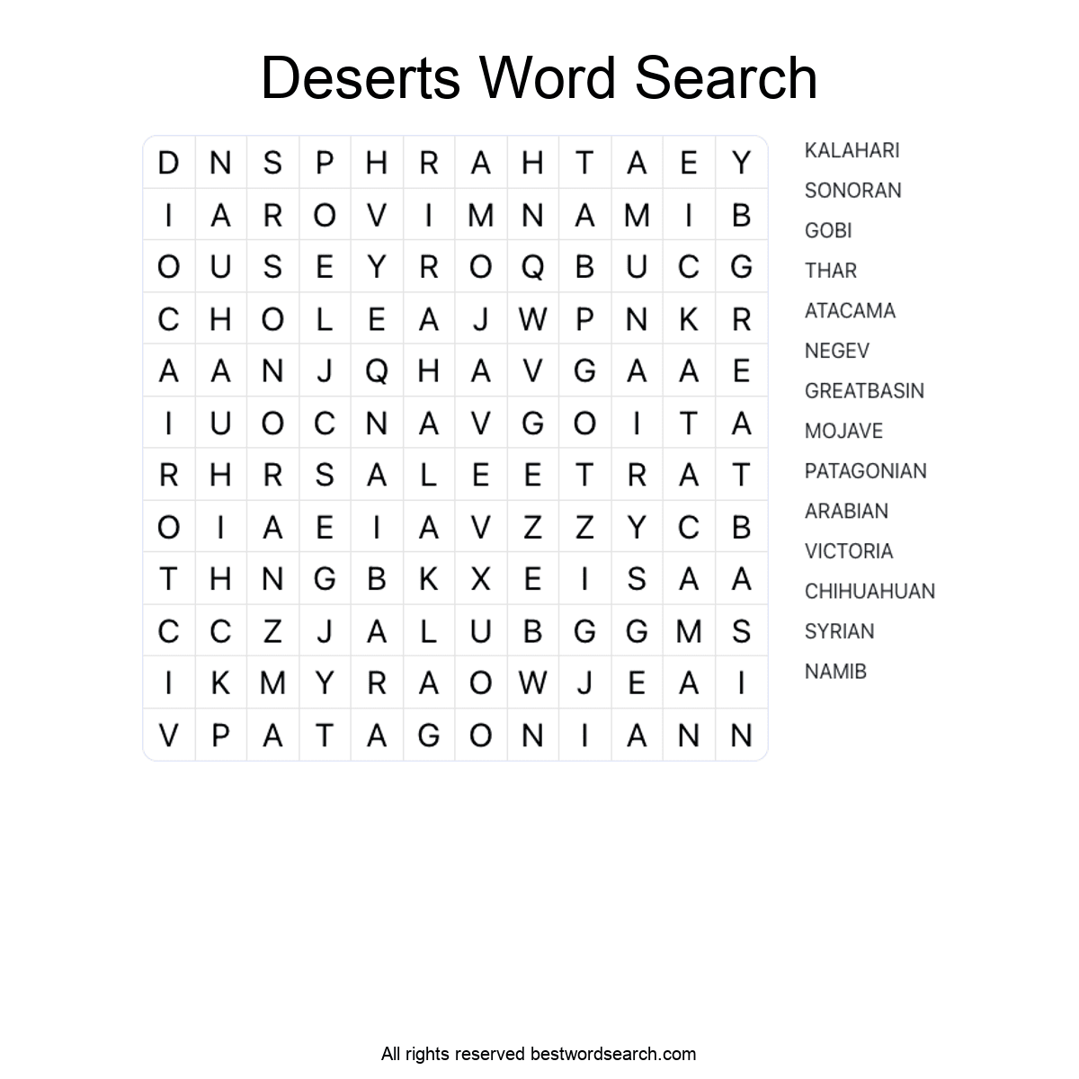 DESERTS (GEOGRAPHY) Word Search Puzzle