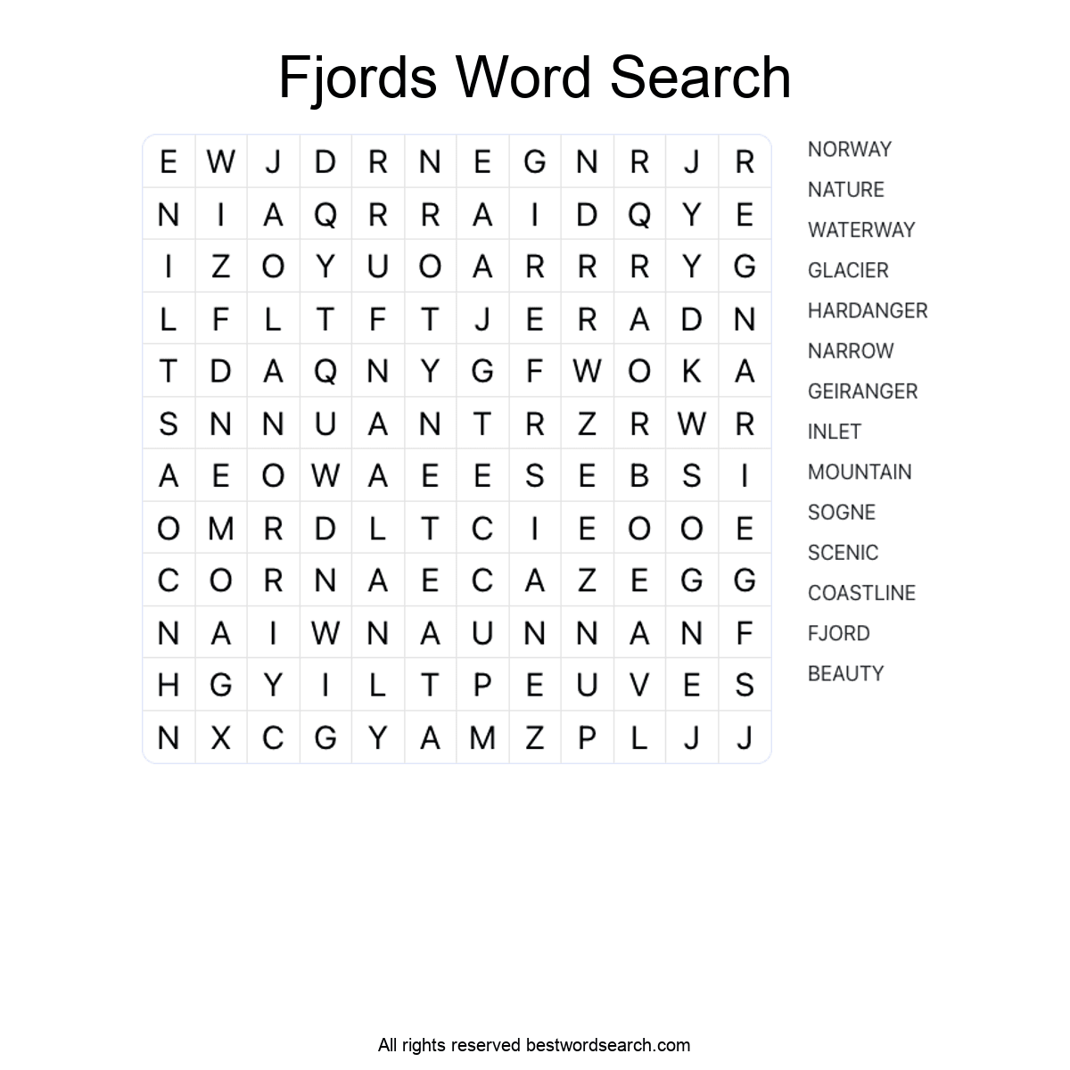 FJORDS (GEOGRAPHY) Word Search Puzzle