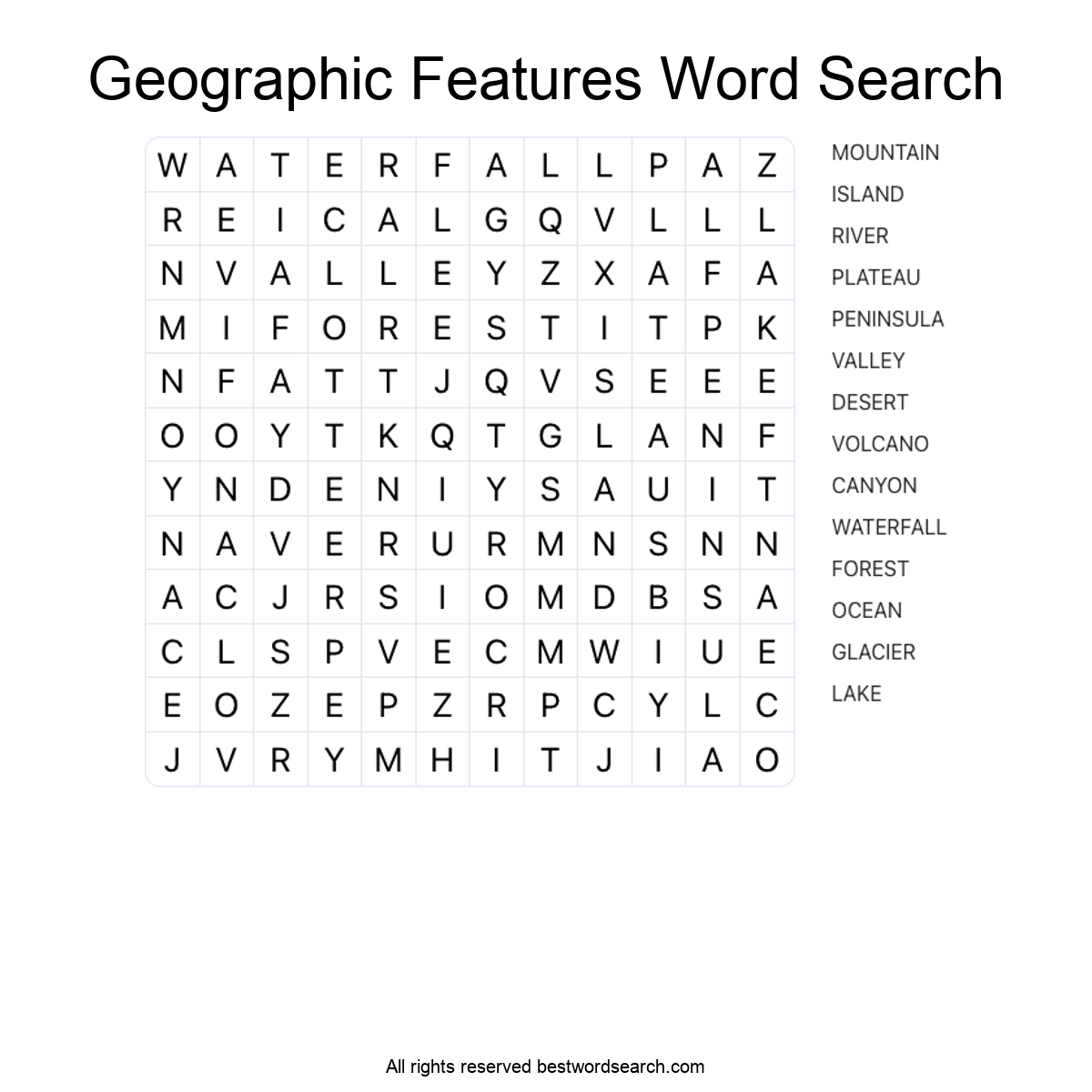 GEOGRAPHIC FEATURES (GEOGRAPHY) Word Search Puzzle