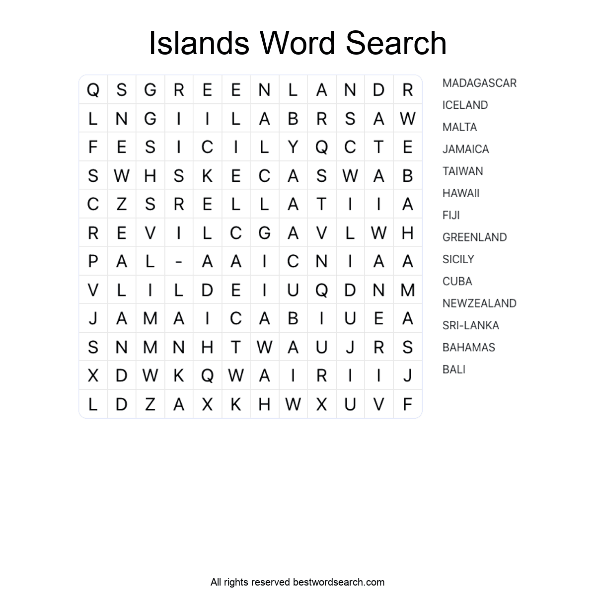 ISLANDS (GEOGRAPHY) Word Search Puzzle