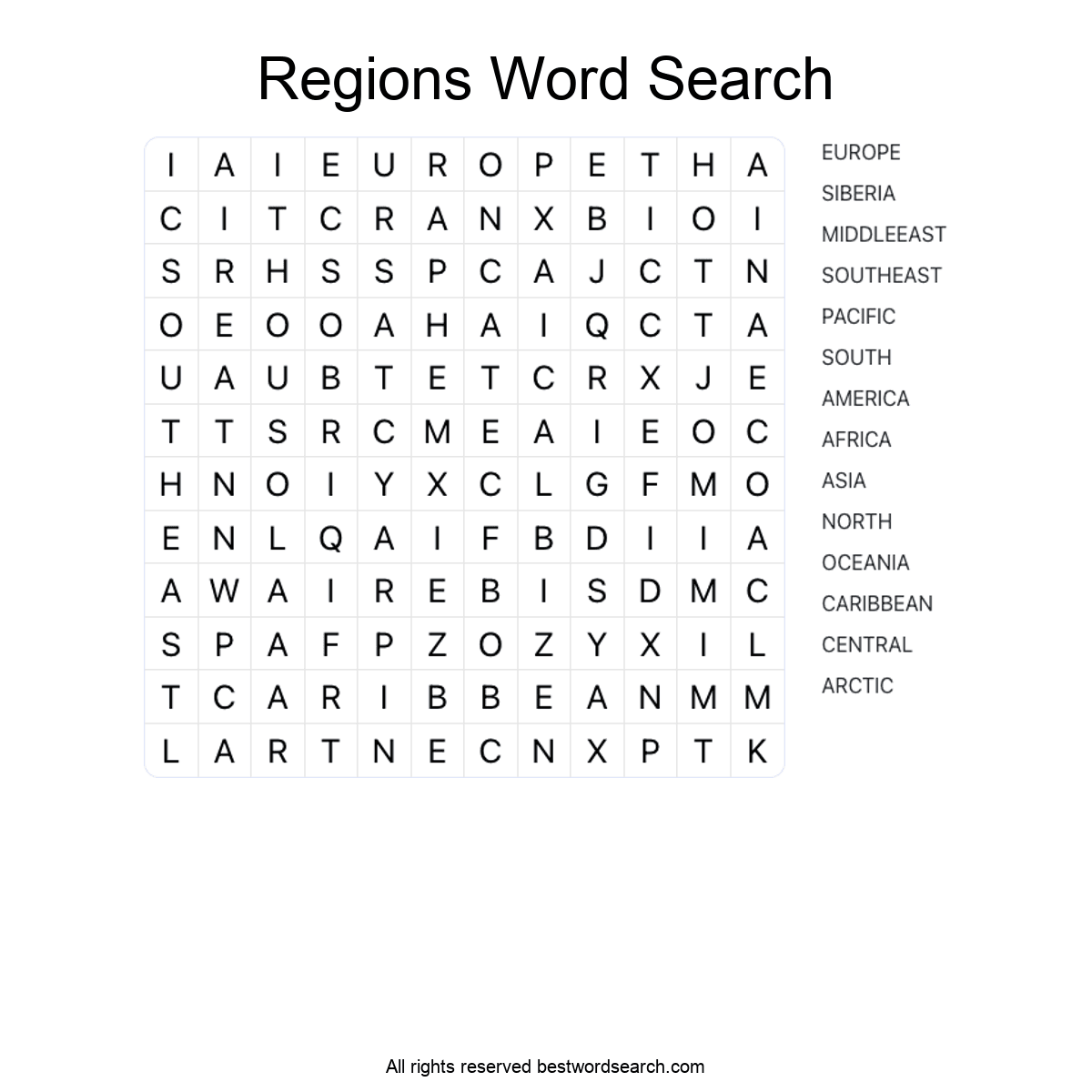 REGIONS (GEOGRAPHY) Word Search Puzzle